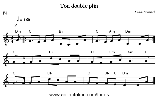 Ton double plin - staff notation
