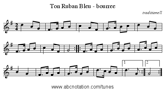 Ton Ruban Bleu - bourree - staff notation