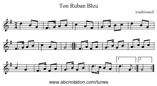 Ton Ruban Bleu - staff notation