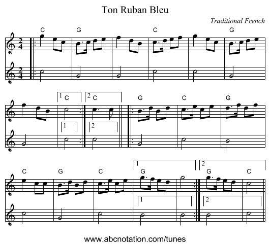 Ton Ruban Bleu - staff notation