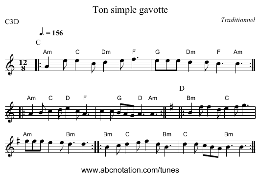 Ton simple gavotte - staff notation