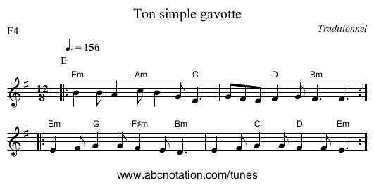 Ton simple gavotte - staff notation