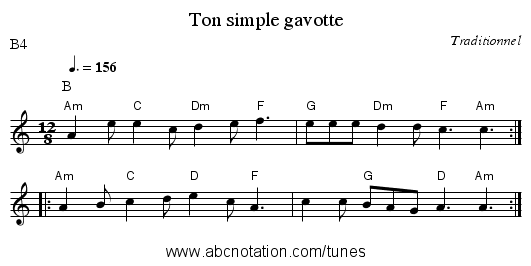 Ton simple gavotte - staff notation