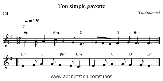 Ton simple gavotte - staff notation