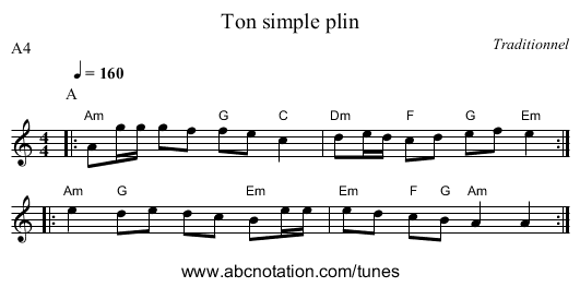 Ton simple plin - staff notation