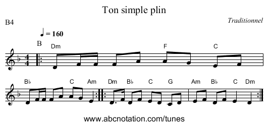 Ton simple plin - staff notation