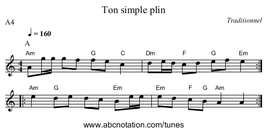 Ton simple plin - staff notation