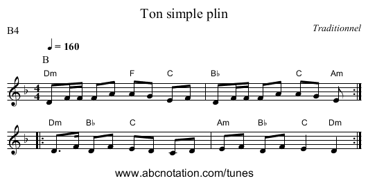 Ton simple plin - staff notation