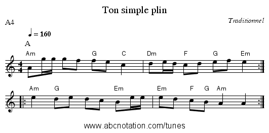Ton simple plin - staff notation