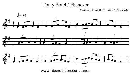 Ton y Botel / Ebenezer - staff notation