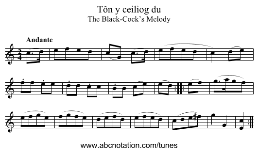 Tôn y ceiliog du - staff notation