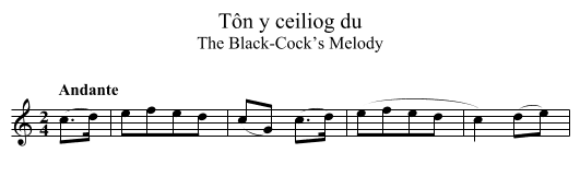 Tôn y ceiliog du - staff notation