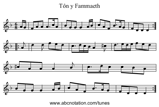 Tôn y Fammaeth - staff notation