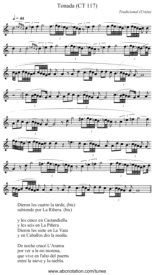 Tonada (CT 117) - staff notation
