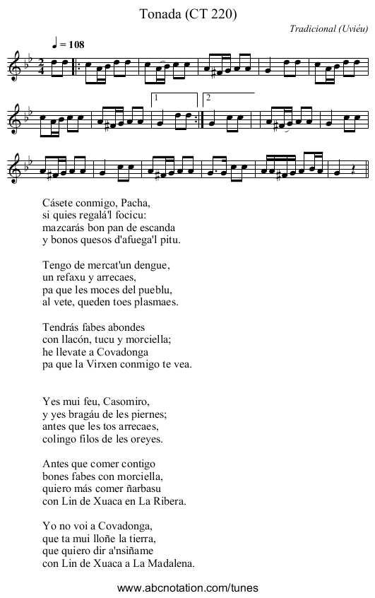 Tonada (CT 220) - staff notation
