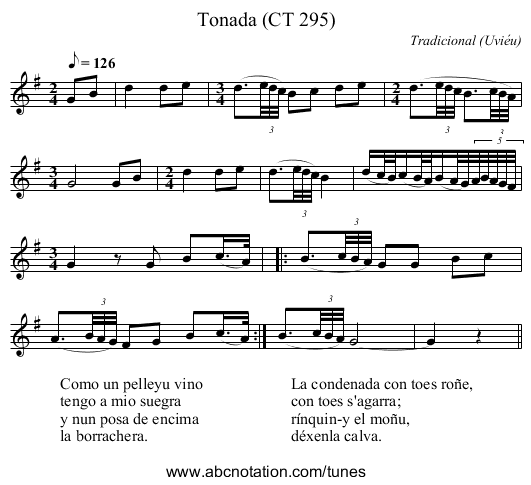 Tonada (CT 295) - staff notation