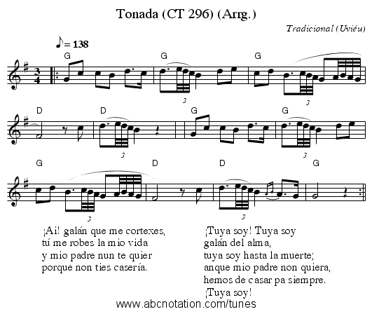 Tonada (CT 296) (Arrg.) - staff notation