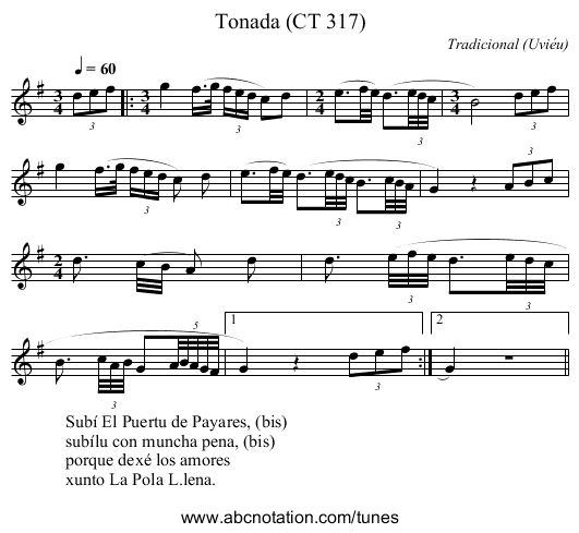 Tonada (CT 317) - staff notation