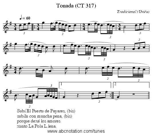 Tonada (CT 317) - staff notation