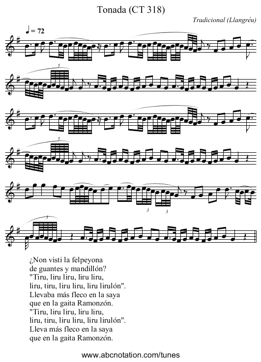 Tonada (CT 318) - staff notation