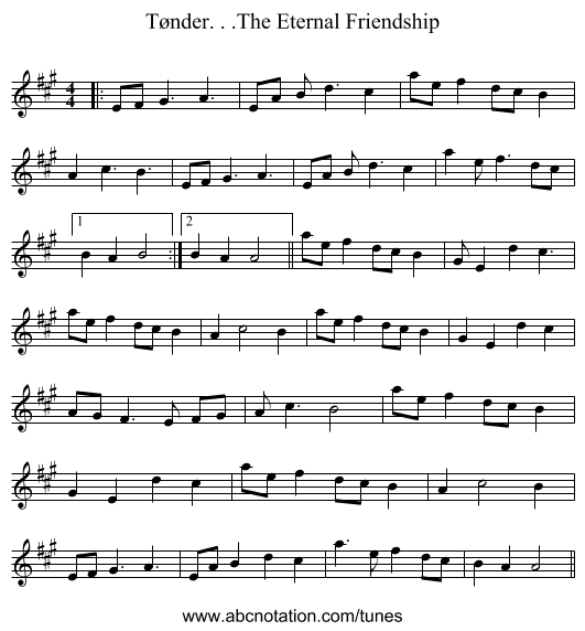 Tønder. . .The Eternal Friendship - staff notation