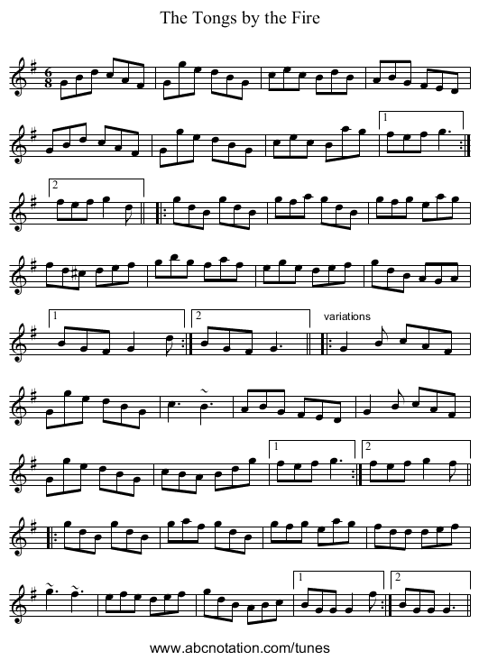 Tongs by the Fire, The - staff notation