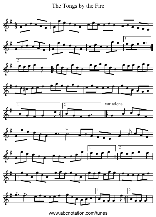 Tongs by the Fire, The - staff notation