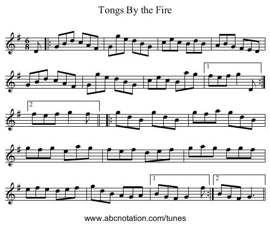 Tongs By the Fire - staff notation