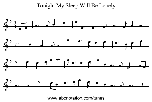 Tonight My Sleep Will Be Lonely - staff notation