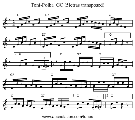 Toni-Polka  GC (5letras transposed) - staff notation