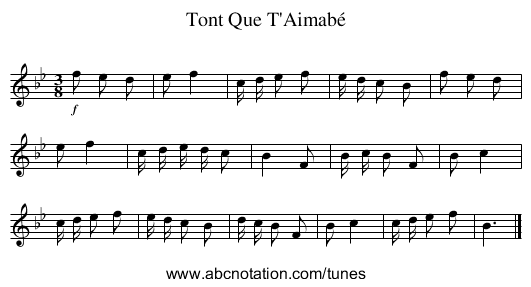 Tont Que T'Aimabé - staff notation
