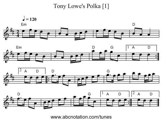 Tony Lowe's Polka [1] - staff notation