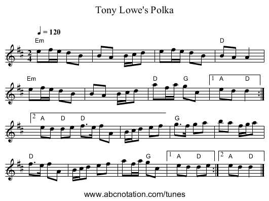 Tony Lowe's Polka - staff notation