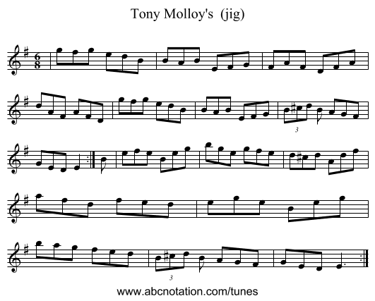 Tony Molloy's  (jig) - staff notation