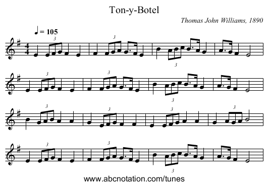 Ton-y-Botel - staff notation