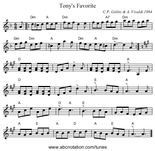 Tony's Favorite - staff notation