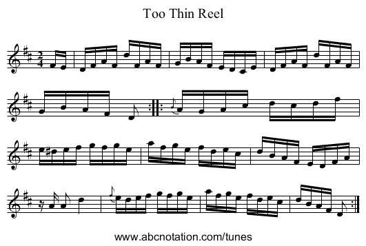 Too Thin Reel - staff notation