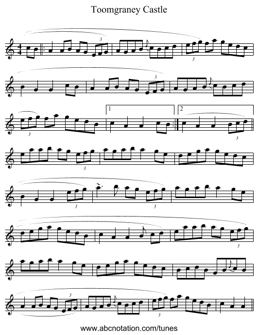 Toomgraney Castle - staff notation