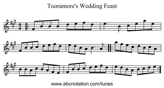 Tooramore's Wedding Feast - staff notation