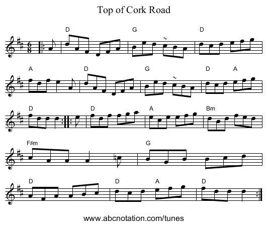 Top of Cork Road - staff notation