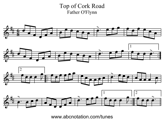 Top of Cork Road - staff notation