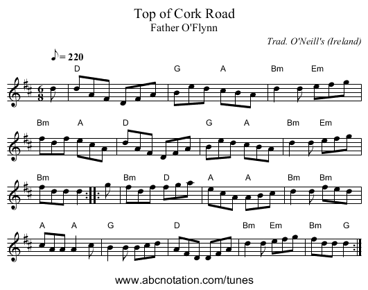 Top of Cork Road - staff notation