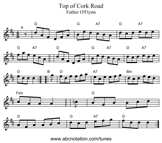 Top of Cork Road - staff notation