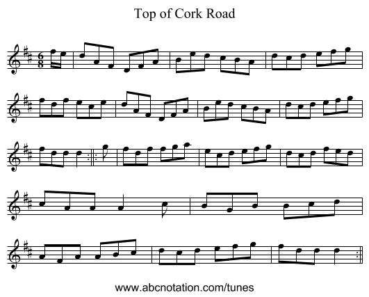 Top of Cork Road - staff notation