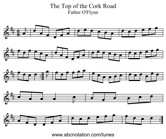 Top of the Cork Road, The - staff notation