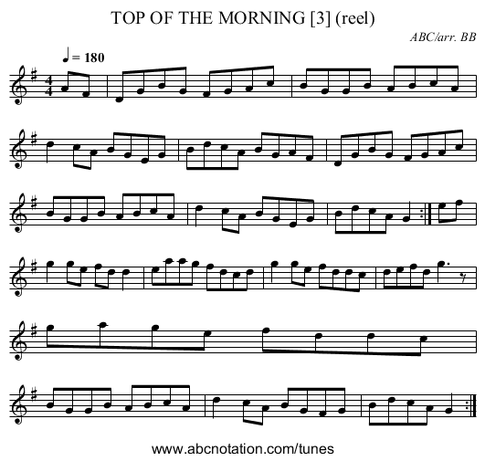 TOP OF THE MORNING [3] (reel) - staff notation