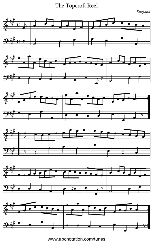 Topcroft Reel, The - staff notation