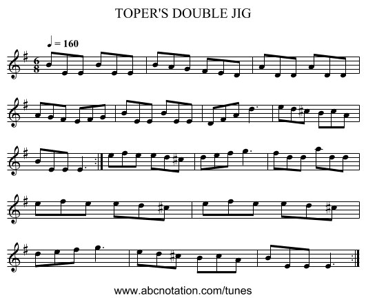 TOPER'S DOUBLE JIG - staff notation