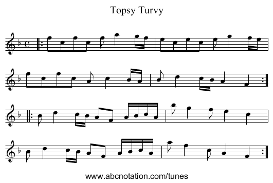 Topsy Turvy - staff notation
