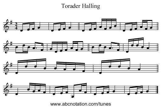 Torader Halling - staff notation